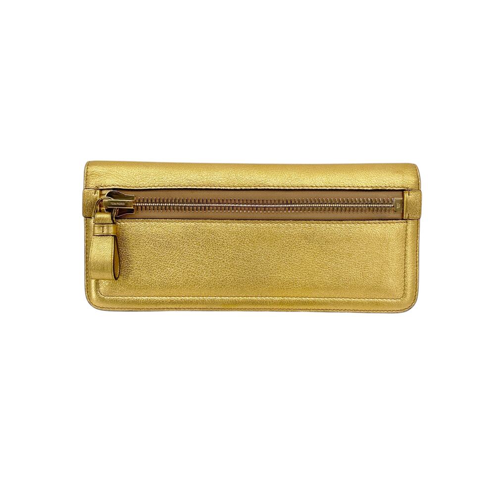 TOM FORD Jennifer Metallic Zip Clutch Bag Golden